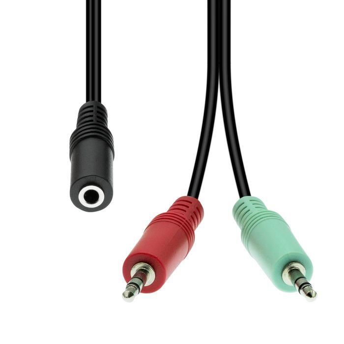 ProXtend Cable Mini-Jack 4-Pin a 2x 3-Pin Hembra-Macho Negro 40cm