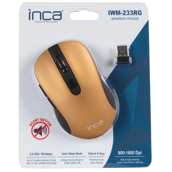 INCA IWM-233RG Ratón Inalámbrico 1600 DPI, 6 Botones, 2.4GHz, Gold