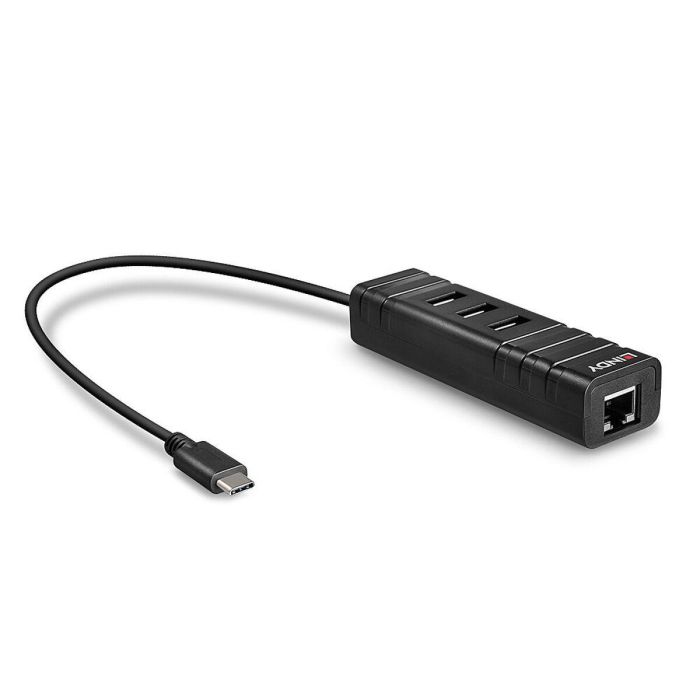 Lindy USB 3.2 Type C Hub y Convertidor Gigabit Ethernet con 3 Puertos USB 3.0/3.1/3.2 Tipo A para Ultrabooks, Compatible Thunderbolt 3 1