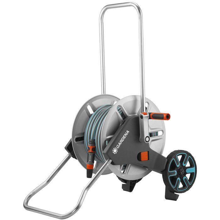 Gardena Carrete de manguera AquaRoll M con ruedas de metal, manguera Clásica 25m 15mm, tambor metálico, Kick&Stand, antigoteo, resistente a heladas Gardena Carrete de manguera AquaRoll M con ruedas de metal, manguera Clásica 25m 15mm, tambor metálico, Kick&Stand, antigoteo, resistente a heladas