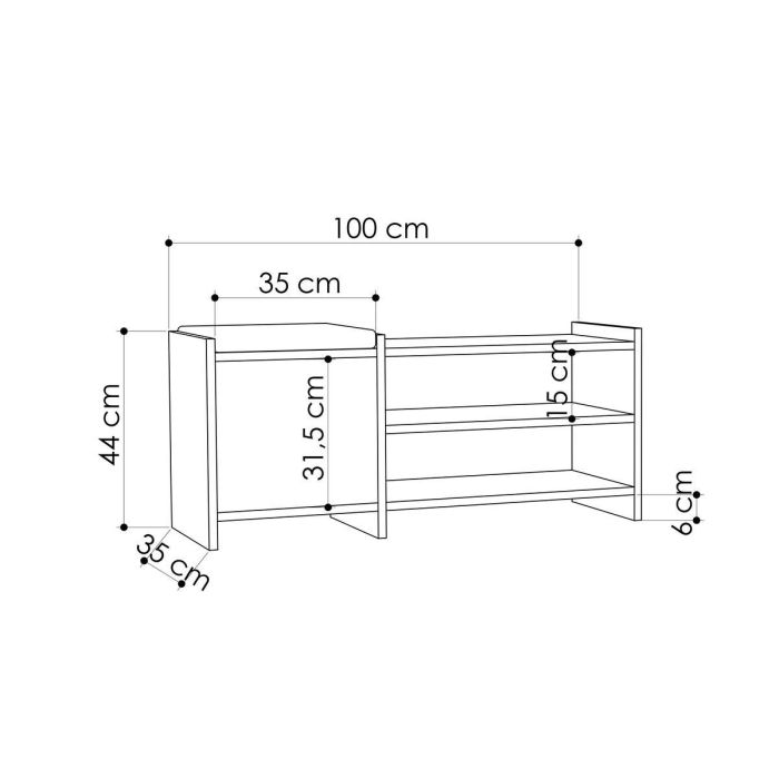 Banco zapatero Alexandra House Living Marrón Gris 100 x 44 x 35 cm 2 Estantes 1 puerta 1