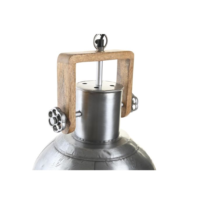 DKD Home Decor Lámpara de Techo Loft Estilo Industrial de Hierro y Madera de Mango, Plateado y Marrón, Bombilla E27 50W, 44 cm de Alto 4
