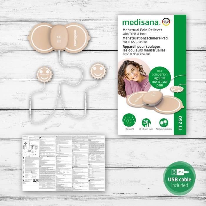 Medisana TT 250 TENS Dispositivo Alivio Dolor Menstrual Abdomen y Espalda con 4 Electrodos Beige 3