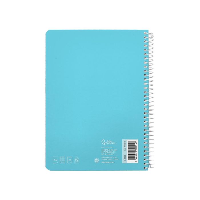 Cuaderno Espiral Liderpapel Din A5 Witty Tapa Dura 80H 90 gr Cuadro 4 mm Con Margen Color Azul 5 unidades 2