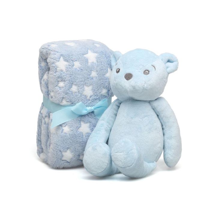 Oso De Peluche Azul Con Mantita De Estrellas 1