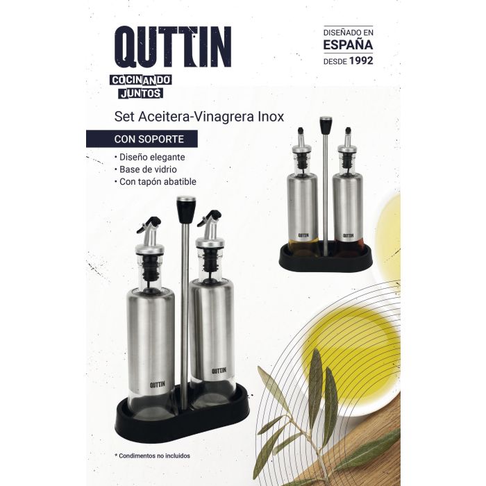 Quttin Set 2 Aceiteras de Acero Inoxidable con Soporte - 9.5 x 27.7 x 17.8 cm (8 Unidades) 1