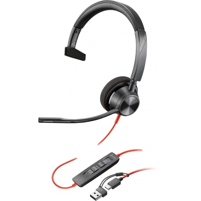 Poly Auriculares Blackwire 3310 Monoauricular USB-A para Mac y Windows con Micrófono Boom y Cancelación de Ruido