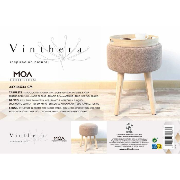 Taburete con Almacenaje Moa Vinthera 34x34x45 cm Peso Max 100 kg 4