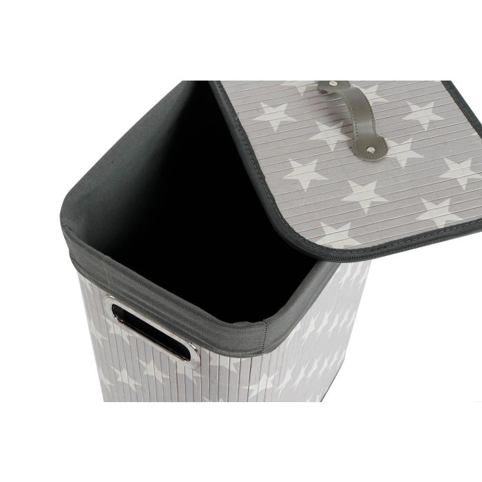 DKD Home Decor Cesta Ropa Set de 3 (2 Unidades) Gris Blanco Bambú Poliéster Algodón MDF 30 x 60 x 40 cm 3