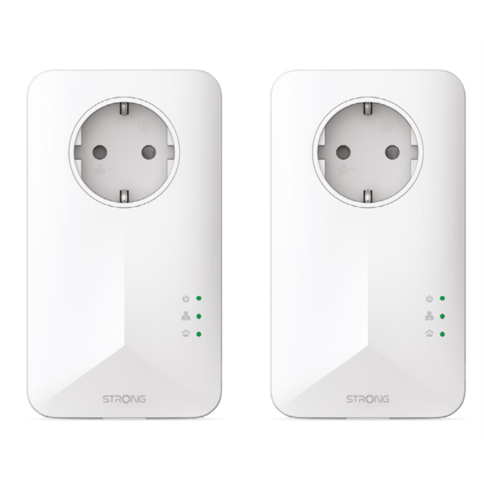 STRONG PowerLine 1000 Kit, Adaptadores de Red Doméstica 1000 Mbit/s Ethernet, 2 Piezas, Blanco. Crea red de alta velocidad usando cableado eléctrico.