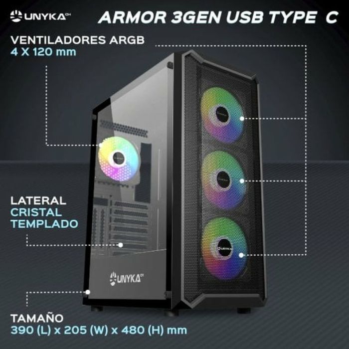 Caja Semitorre ATX Unykach Armor 3GEN ARGB ATX Negro 2 Caja Semitorre ATX Unykach Armor 3GEN ARGB ATX Negro 2