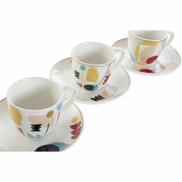 Juego de Tazas de Café DKD Home Decor Abstracto 80 ml Blanco Multicolor 2