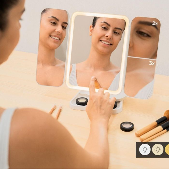 Espejo de Maquillaje Tríptico Recargable con Aumento y Luz LED Miled InnovaGoods 8 Espejo de Maquillaje Tríptico Recargable con Aumento y Luz LED Miled InnovaGoods 8