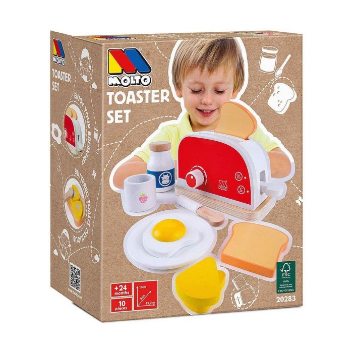 Molto Tostadora de Juguete de Madera con 9 Accesorios para Niños +1 Año - 26.5x20x12 cm