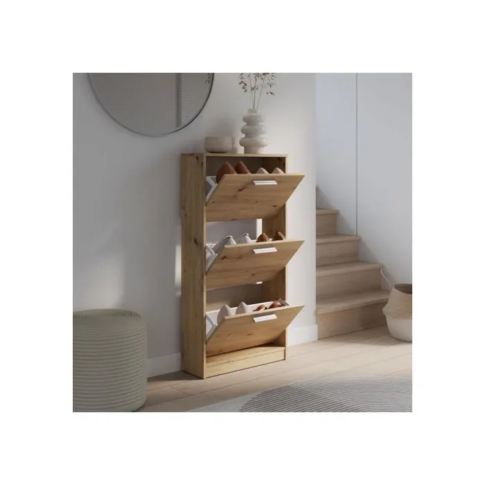 MAC Zapatero MSA312D78 - Mueble para 6 Pares, Acabado Roble, 3 Puertas Abatibles, Ancho 58,2 x Profundidad 20,4 x Alto 115,5 cm 2 MAC Zapatero MSA312D78 - Mueble para 6 Pares, Acabado Roble, 3 Puertas Abatibles, Ancho 58,2 x Profundidad 20,4 x Alto 115,5 cm 2