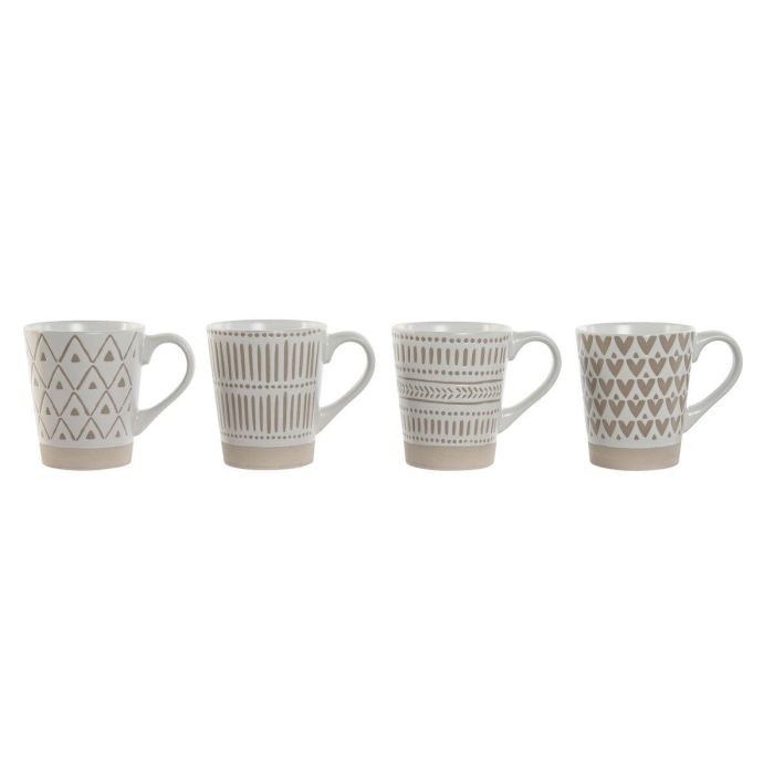 Mug Boho DKD Home Decor Blanco Beige 7 x 10.6 x 9 cm Set de 4