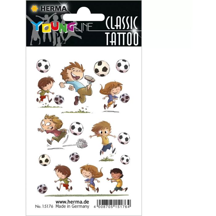 HERMA 15176 Tatuajes Adhesivos Classic Soccers Multicolor para Niños - Fácil Aplicación y Remoción