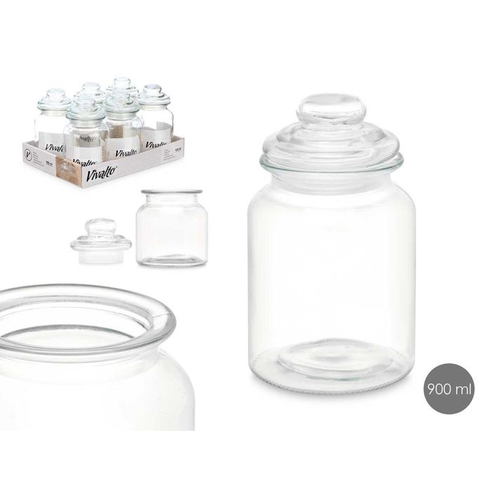 Tarro Redondo Liso Tapa Cristal 900Ml Vivalto 11X18CM (12 Unidades) Tarro Redondo Liso Tapa Cristal 900Ml Vivalto 11X18CM (12 Unidades)