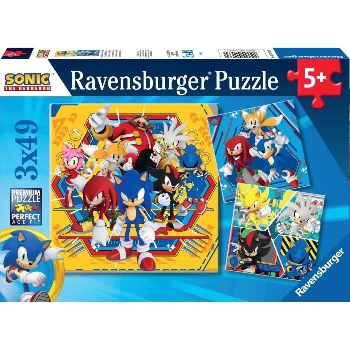 Ravensburger-Puzzles 3x49 piezas - Las aventuras de Sonic-4005555011330-A partir de 5 años Ravensburger-Puzzles 3x49 piezas - Las aventuras de Sonic-4005555011330-A partir de 5 años
