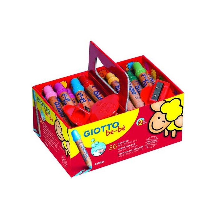 Giotto Lápices de Colores be-bè Super Schoolpack 36 Unidades + 3 Sacapuntas, Mina 7mm, Lavables, Madera Cedro