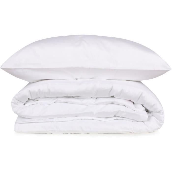 Juego de cama - 1 funda nórdica 220x240 cm + 2 fundas de almohada 60x60 cm - 100% algodón satén - Blanco 2 Juego de cama - 1 funda nórdica 220x240 cm + 2 fundas de almohada 60x60 cm - 100% algodón satén - Blanco 2