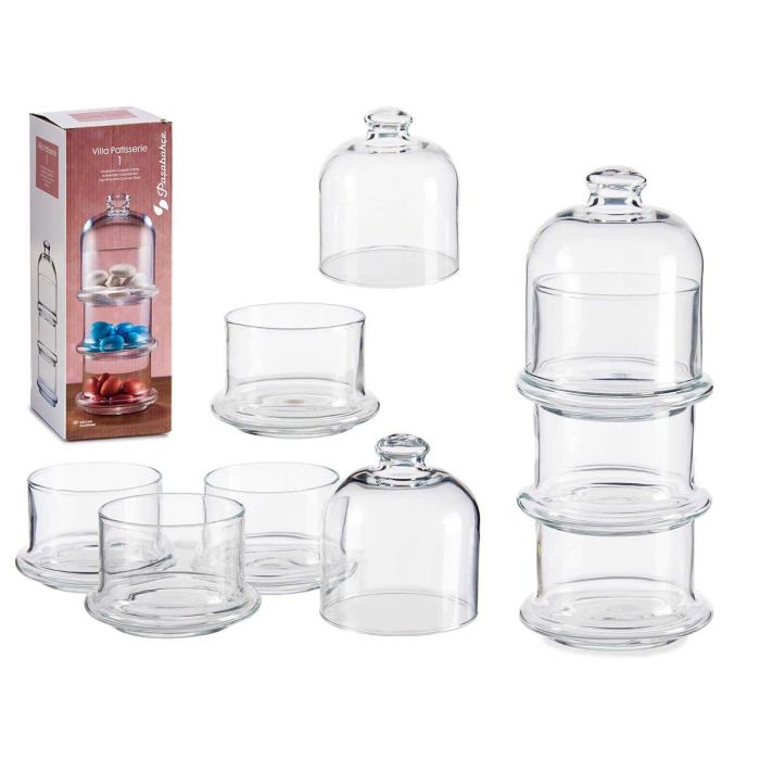 Pasabahce Bombonera Apilable Patisserie 3 Alturas Vidrio Transparente 22 cm de Alto 9x9 cm Base (Set de 6)