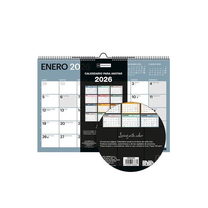 Calendario (2026) Miquelrius Pared Design Chromat Mensual Para Escribir A4 296X210
