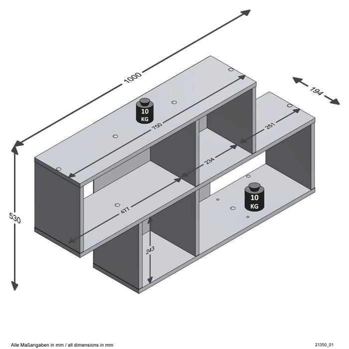Estante de pared NORA - Decoración en roble arena y antracita - L100 x H53 x D19,5 cm - Hecho en Alemania 1 Estante de pared NORA - Decoración en roble arena y antracita - L100 x H53 x D19,5 cm - Hecho en Alemania 1