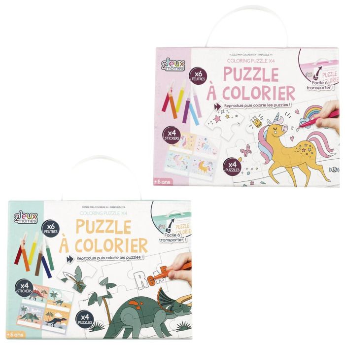 Jeux 2 momes Juego de 4 Puzzles para Colorear con Rotuladores y Pegatinas, a partir de 5 años 2 Jeux 2 momes Juego de 4 Puzzles para Colorear con Rotuladores y Pegatinas, a partir de 5 años 2