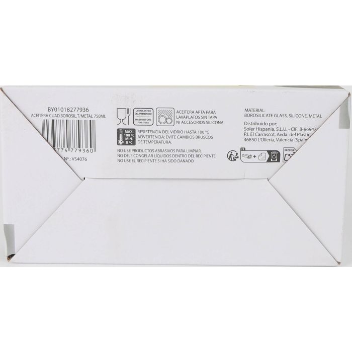 Aceitera cuadrada de borosilicato con tapa metal 750 ml - La Mediterranea (12 Unidades) 7 Aceitera cuadrada de borosilicato con tapa metal 750 ml - La Mediterranea (12 Unidades) 7