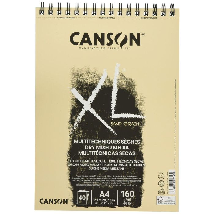 Bloc de dibujo Canson XL Sand Natural A4 5 Unidades 40 Hojas 160 g/m2 2