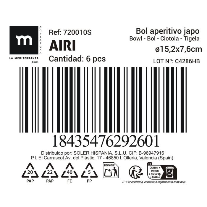 La Mediterranea Bol Aperitivo Japonés Ø15.2 x 7.6 cm Reacción "Airi" (18 Unidades)
