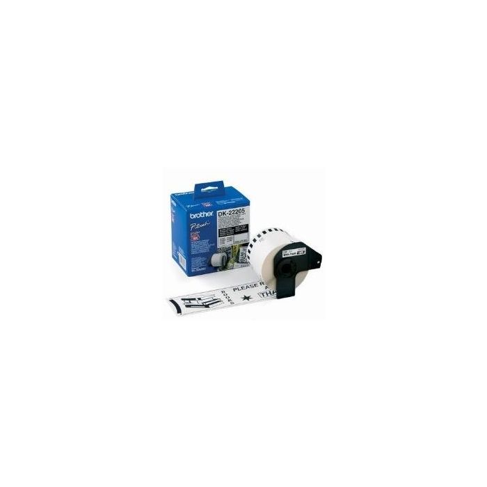 Brother DK22205 Rollo de Etiquetas Continuas Originales de Papel Blanco Adhesivo Fuerte Permanente para Impresoras QL