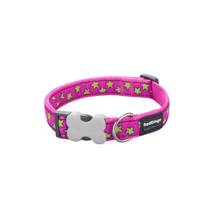 Red Dingo Collar Stars Lime on Hot Pink 15 mm X 24-36 cm Nylon 1