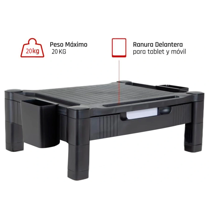 Q-connect Soporte para Monitor/Impresora Ajustable con Cajón Negro 434x336x133 mm 5