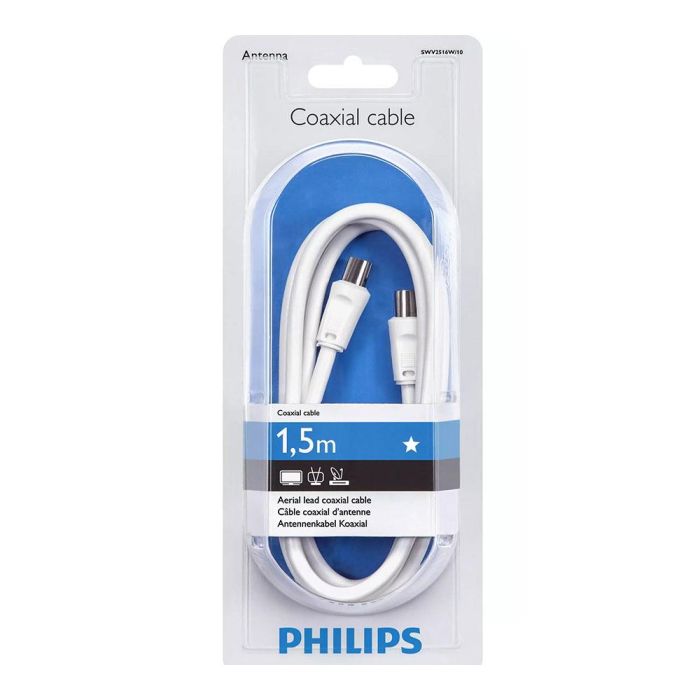 Philips Cable de Antena TV Coaxial SWV2516W/10 Macho-Hembra Blanco 1,5m 1 Philips Cable de Antena TV Coaxial SWV2516W/10 Macho-Hembra Blanco 1,5m 1