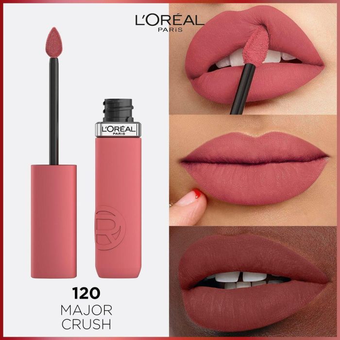 L'Oréal Paris INFAILLIBLE MATTE RESISTANCE Labial Líquido Mate Larga Duración #120-Major Crush. Color Intenso y Confortable, 1 unidad. 3 L'Oréal Paris INFAILLIBLE MATTE RESISTANCE Labial Líquido Mate Larga Duración #120-Major Crush. Color Intenso y Confortable, 1 unidad. 3