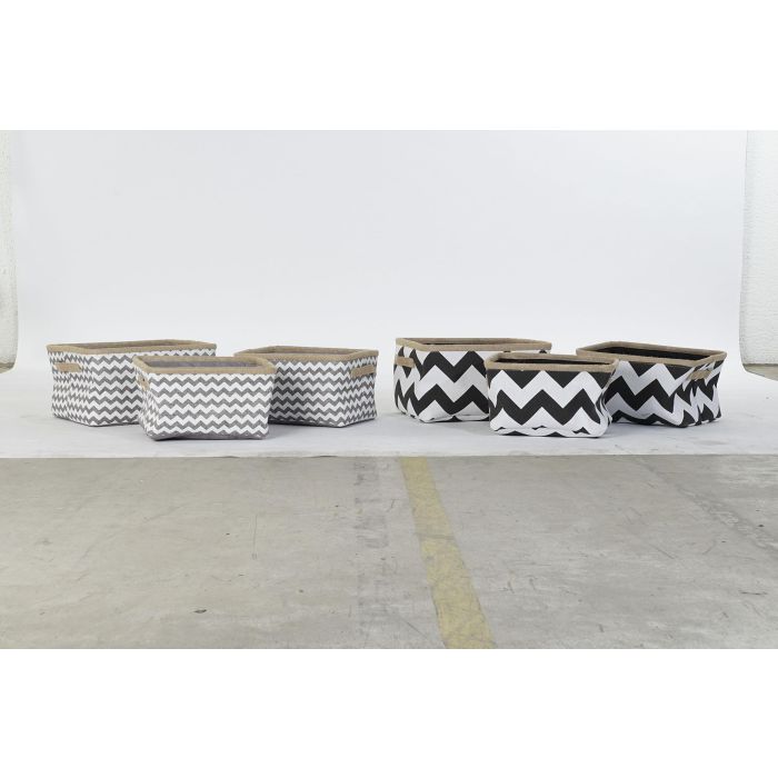 DKD Home Decor Cesta Boho Gris Blanco Poliester Yute Zig Zag Set de 3 Piezas 36 x 31 x 20 cm 3