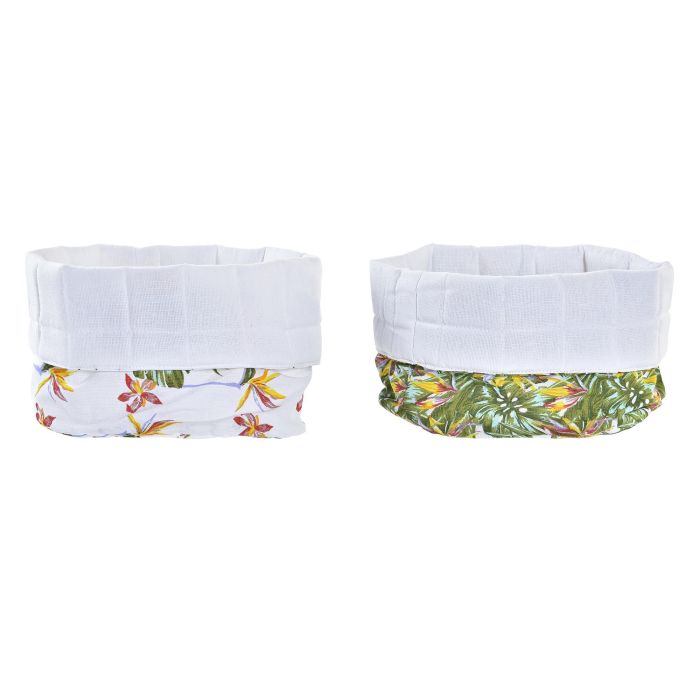 DKD Home Decor Cesta Organizadora Decorativa Tropical Colección Tropic Garden Algodón Multicolor Blanco 16x10x16 cm Set 4 Unidades