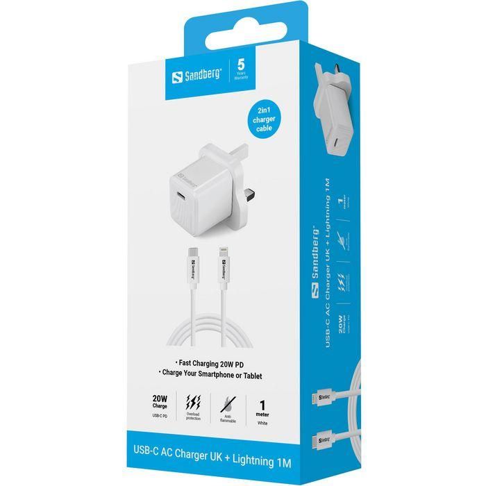 Sandberg USB-C AC 20W Charger UK + Lightning 1M 4 Sandberg USB-C AC 20W Charger UK + Lightning 1M 4