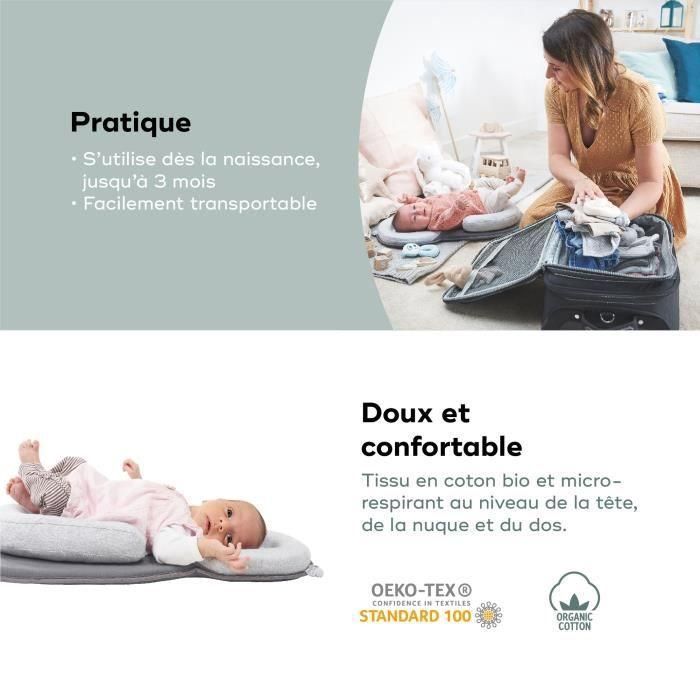 Babymoov Colchón Memory Cosydream Smokey con Reposacabezas para Bebé, Espuma Viscoelástica y Posicionamiento, Ultra Suave Transpirable 4