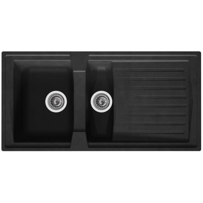 Fregadero de cocina encastrable STRADOUR 1,5 senos + 1 escurridor Arena - Resina - 100 x 50 cm - Negro 0 Fregadero de cocina encastrable STRADOUR 1,5 senos + 1 escurridor Arena - Resina - 100 x 50 cm - Negro 0