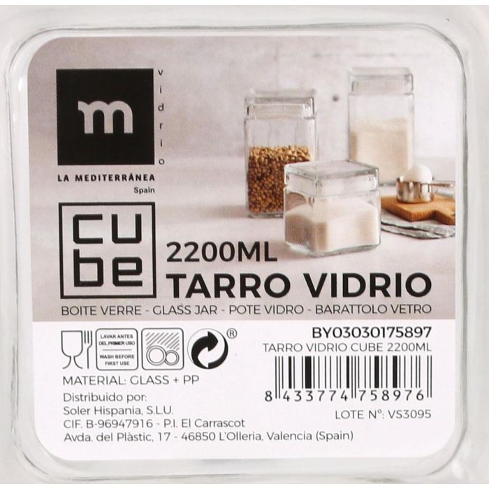 Tarro de Vidrio Cube 2200 ml - La Mediterranea (12 Unidades) 5 Tarro de Vidrio Cube 2200 ml - La Mediterranea (12 Unidades) 5