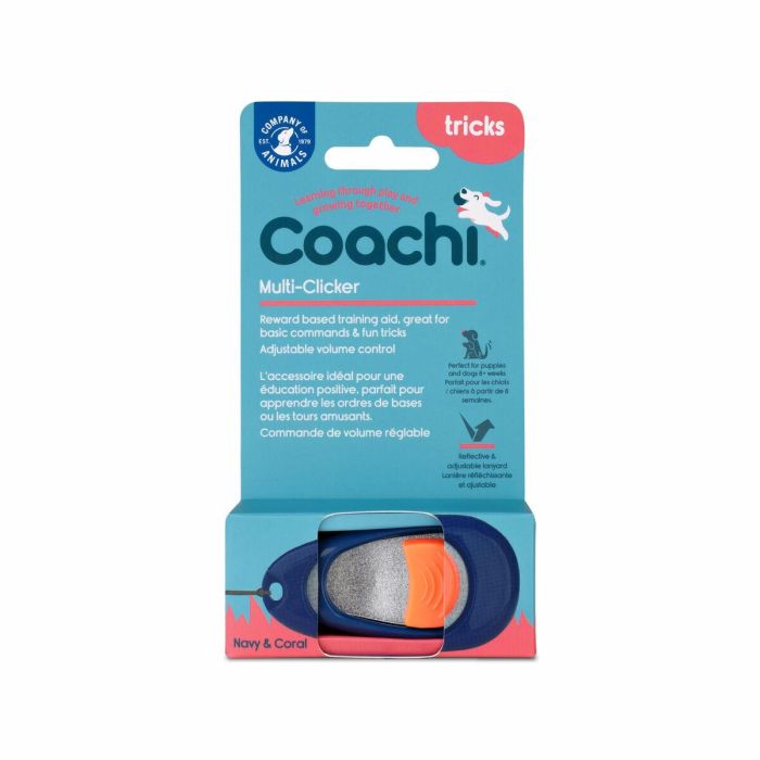Coachi Multi-Clicker de Adiestramiento para Perros y Cachorros, Control de Volumen 3 Ajustes, Correa Muñeca Ajustable, Azul Oscuro Botón Coral 7 Coachi Multi-Clicker de Adiestramiento para Perros y Cachorros, Control de Volumen 3 Ajustes, Correa Muñeca Ajustable, Azul Oscuro Botón Coral 7