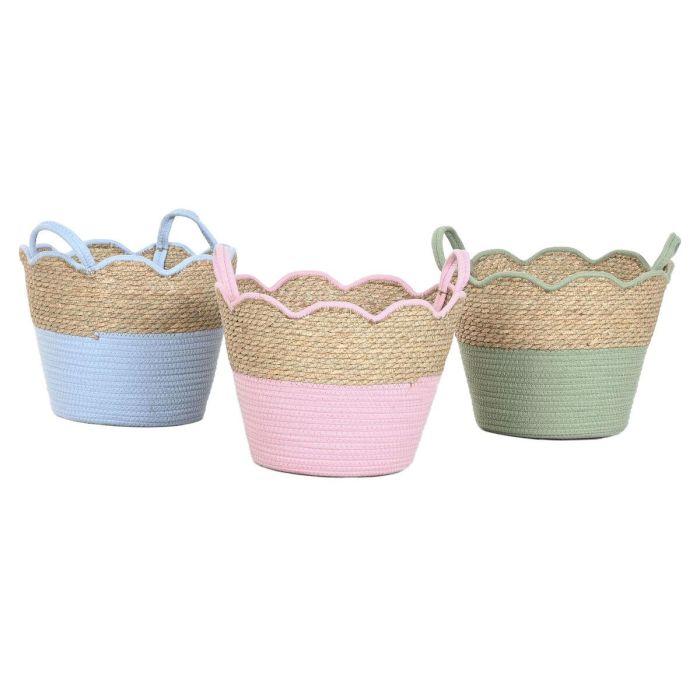 DKD Home Decor Cesta Kids de Seagrass y Algodón Rosa, Verde, Azul, Natural 35 x 28 x 35 cm (3 Unidades) 2 DKD Home Decor Cesta Kids de Seagrass y Algodón Rosa, Verde, Azul, Natural 35 x 28 x 35 cm (3 Unidades) 2