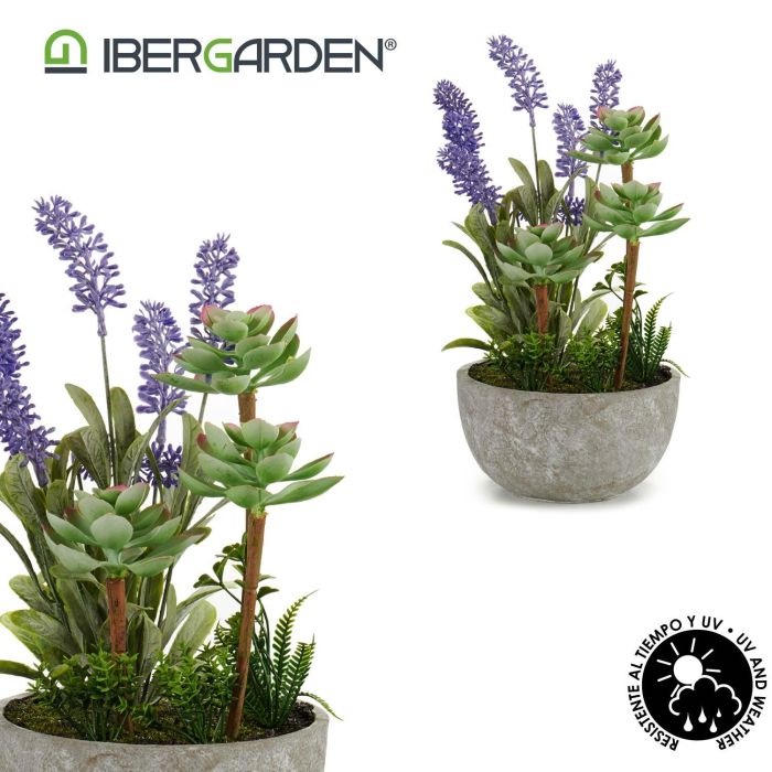 Ibergarden Planta Artificial Lavanda en Maceta de Cemento Gris Verde Morado Medidas 23x31x16 cm (Set de 8) 3
