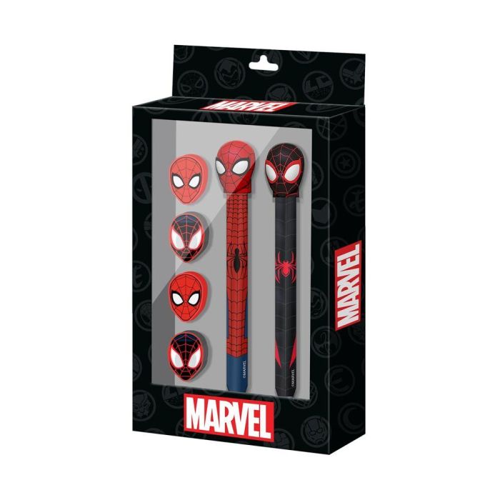 Marvel Spiderman Pack Boli Gel Borrable, Lápiz Eternal Punta Metálica y 4 Gomas - Color Rojo