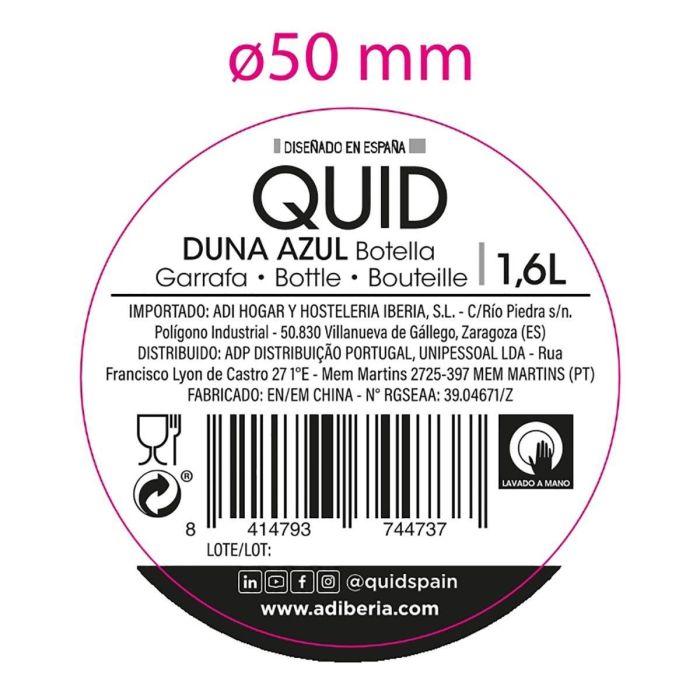 Quid Botella Duna Vidrio con Tapón Azul 1,6 L 4 Quid Botella Duna Vidrio con Tapón Azul 1,6 L 4