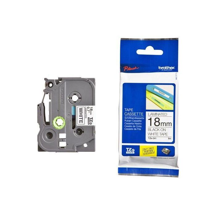BROTHER Cinta laminada blanco/negro 18mm