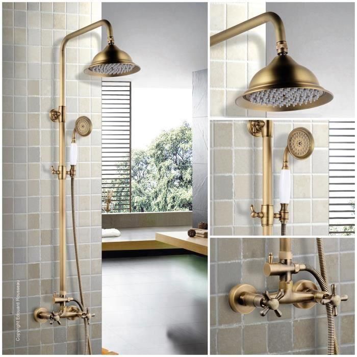ROUSSEAU Panel de ducha con grifo monomando Retro - Bronce antiguo 1 ROUSSEAU Panel de ducha con grifo monomando Retro - Bronce antiguo 1
